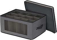 Vista 4 de Household Essentials Caja de almacenamiento para copas de vino tipo globo, estructura resistente y asas, panel con ventana, tapa completamente