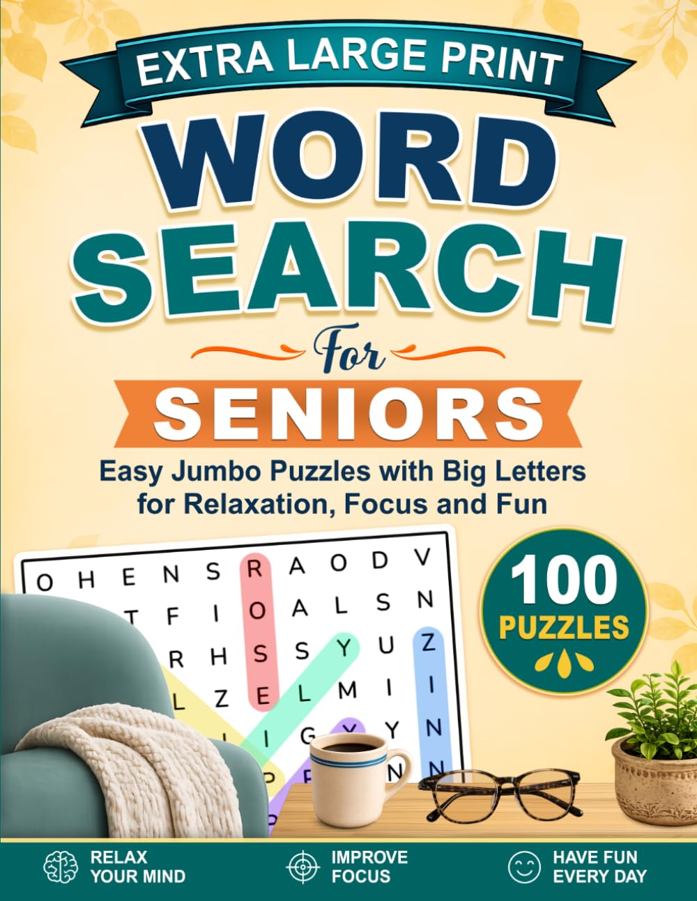 Easy Jumbo Word Search for Seniors: 100 Easy Puzzles with Big Letters for Relaxation, Focus and Fun