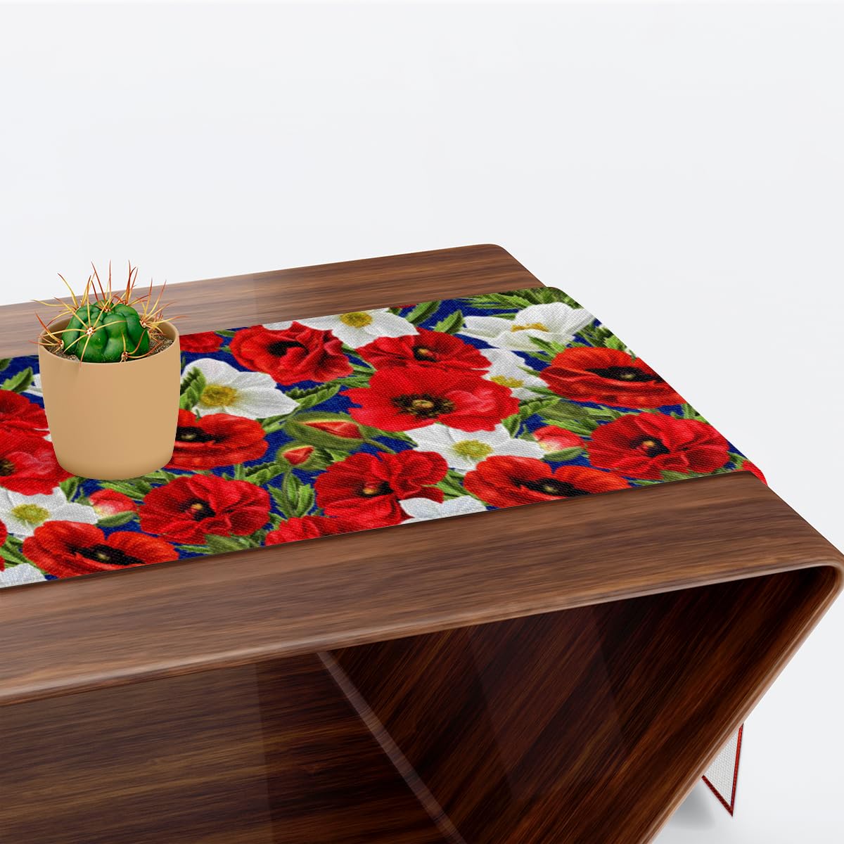 Spring Summer Table Runner - Brown Poppy Leaves Design For Seasonal Home Decor