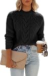 ANCAPELION Women's Long Sleeve Sweater Casual Solid Color Pullover Sweatshirt Ribbed Knit Crew Neck Sweater Shirt for Women