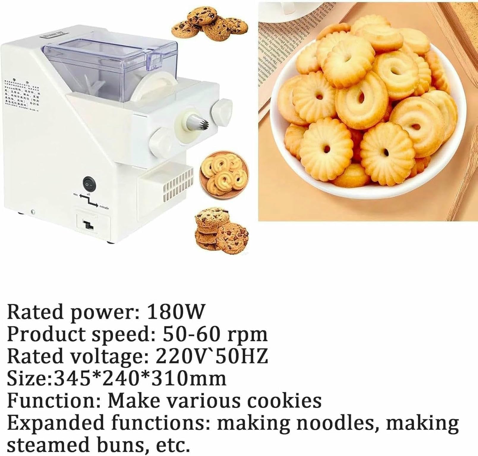 Máquina para Hacer Galletas, Máquina Automática para Hacer Galletas De 180 W, Máquina para Hacer Galletas con Prensa De Galletas De 50-60 RPM con 8 Boquillas Reemplazables Y 6 Galletas ~/