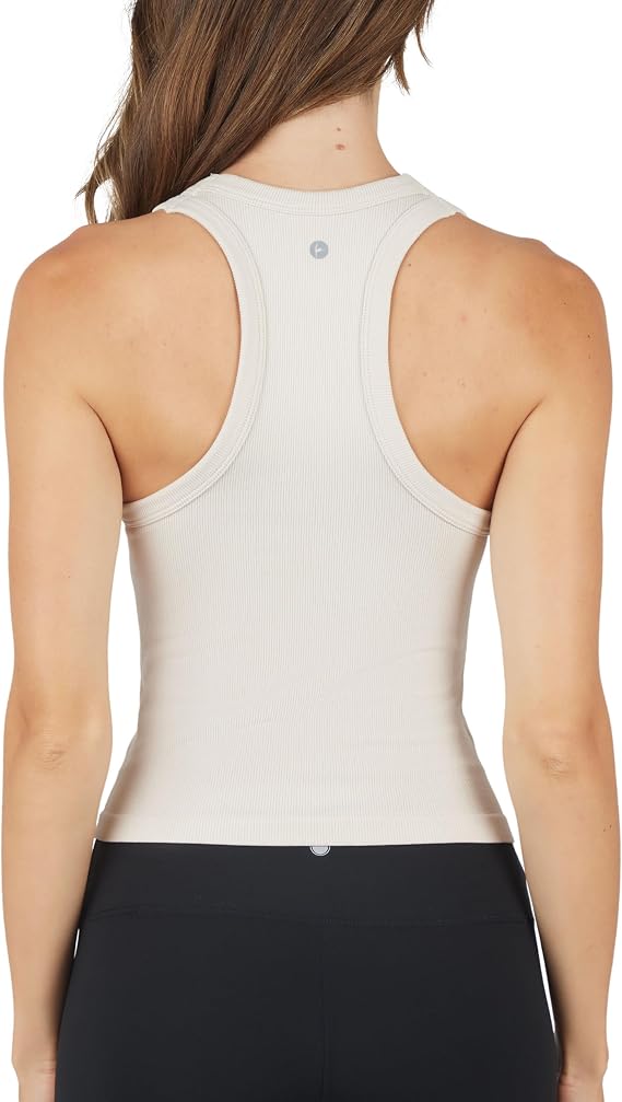 90 Degree By Reflex Womens Seamless Tank Ribbed Fitted Racerback Waist-Length Top 3 Pack