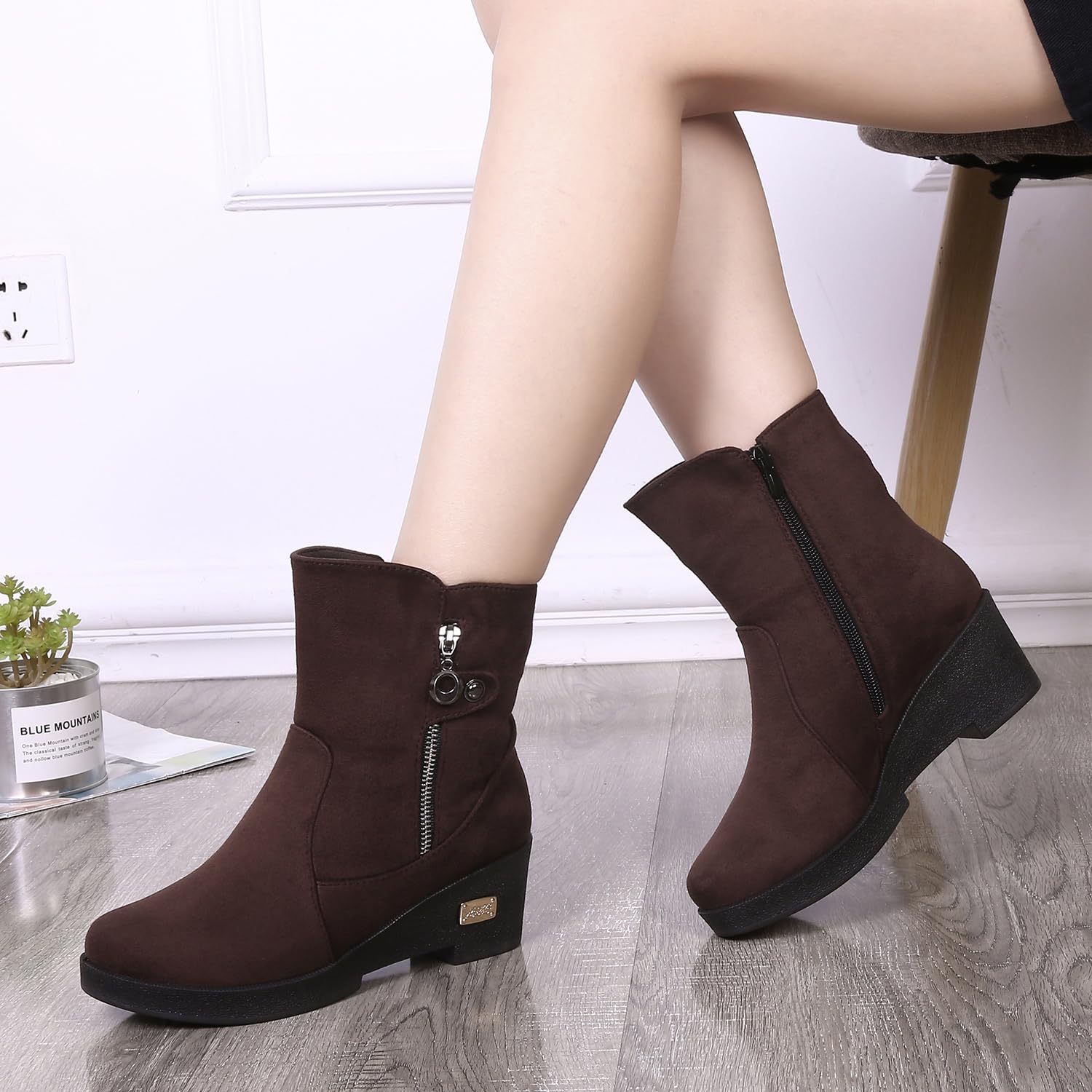 Stivali Donna Stivali da Neve Stivaletti Invernali Scarpe da Neve Pelliccia Caldo Foderato Stivaletto con Zeppa 36-42EU