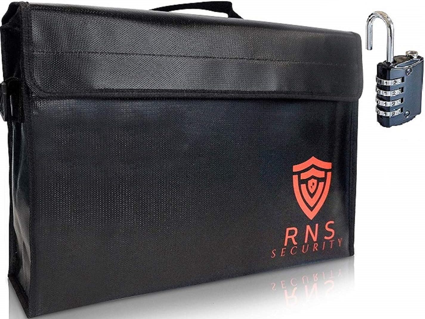 Fireproof document Bags-Large Fire Proof Lock Box-Portable Safe-Locking Documents Bag Organizer Waterproof Money Holder 17.5x12x5 Heat Retardant Water Explosion Resistant Cash Boxes Lipo Pouch LockBox