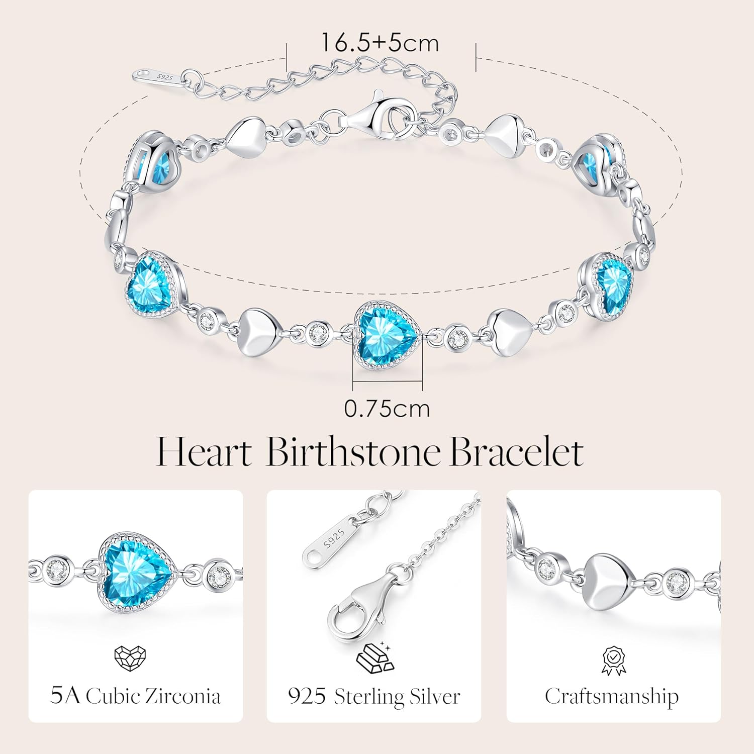 LOUISA SECRET Birthstone Bracelets for Women, 925 Sterling Silver or Brass Plated with Rose Gold Charm Link Bracelets Birthday Anniversary Christmas Gift for Women Wife Mom Girlfriend Lady - Image 5