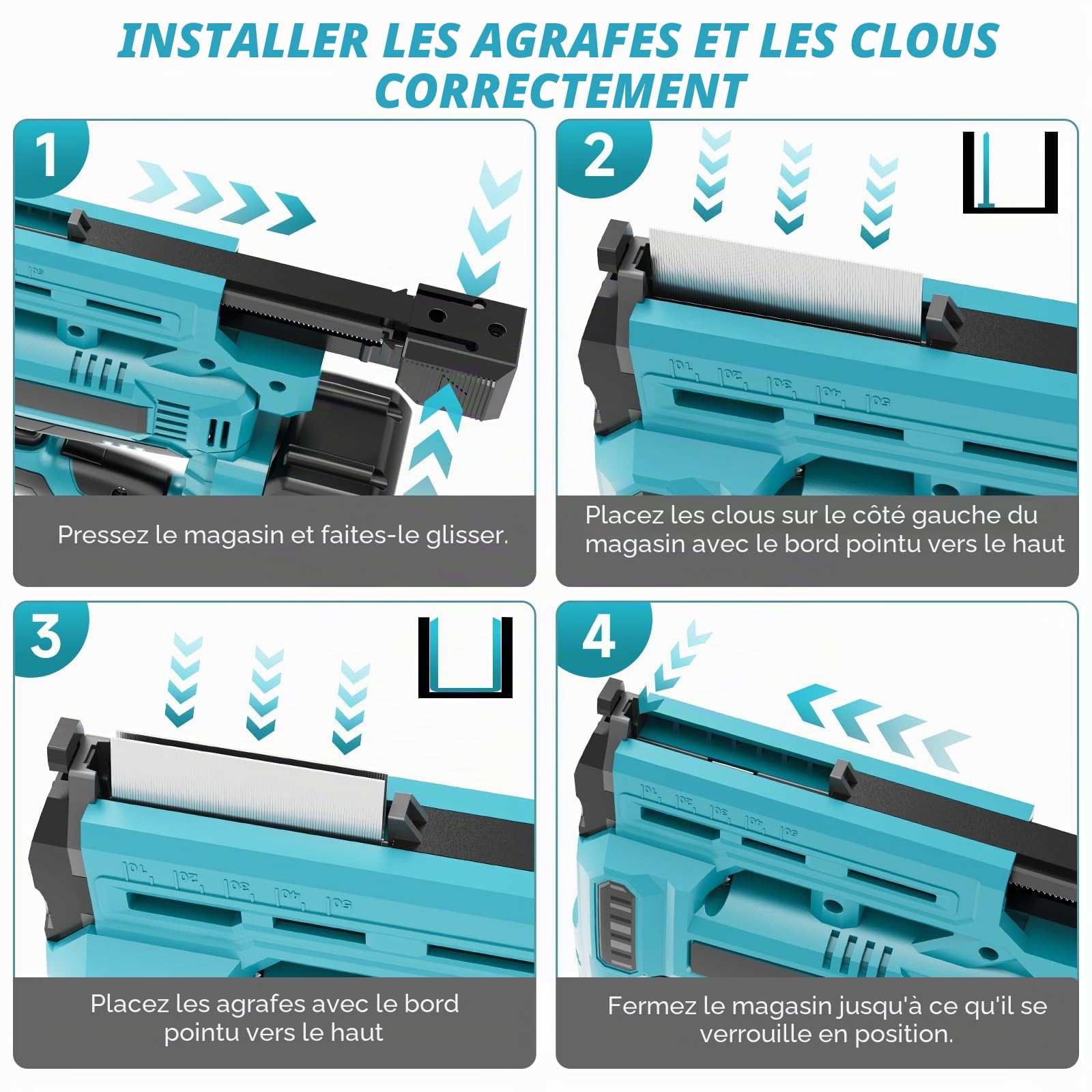 Cloueuse Electrique Sans Fil 2 en 1 Agrafeuse Electrique Compatible avec Makita 18V Batterie avec 1 batterie de 4,0 Ah, 1000 clous et 1000 agrafes pour le bois, le bricolage et le rembourrage