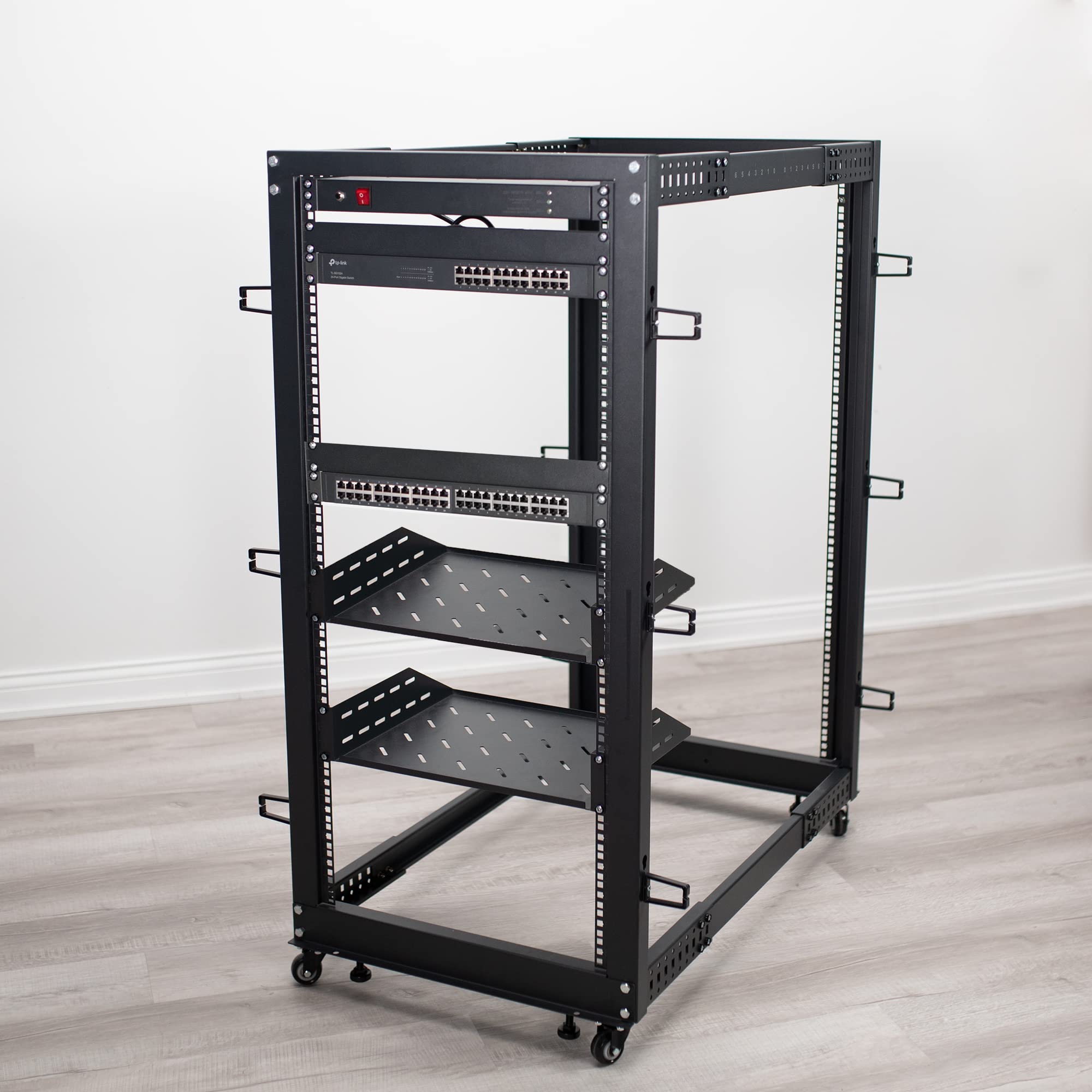 VIVO CART-SR25U - Rack per server a telaio aperto, 25U, profondità regolabile da 22 a 40 pollici, carrello mobile per server e apparecchiature AV di rete, nero