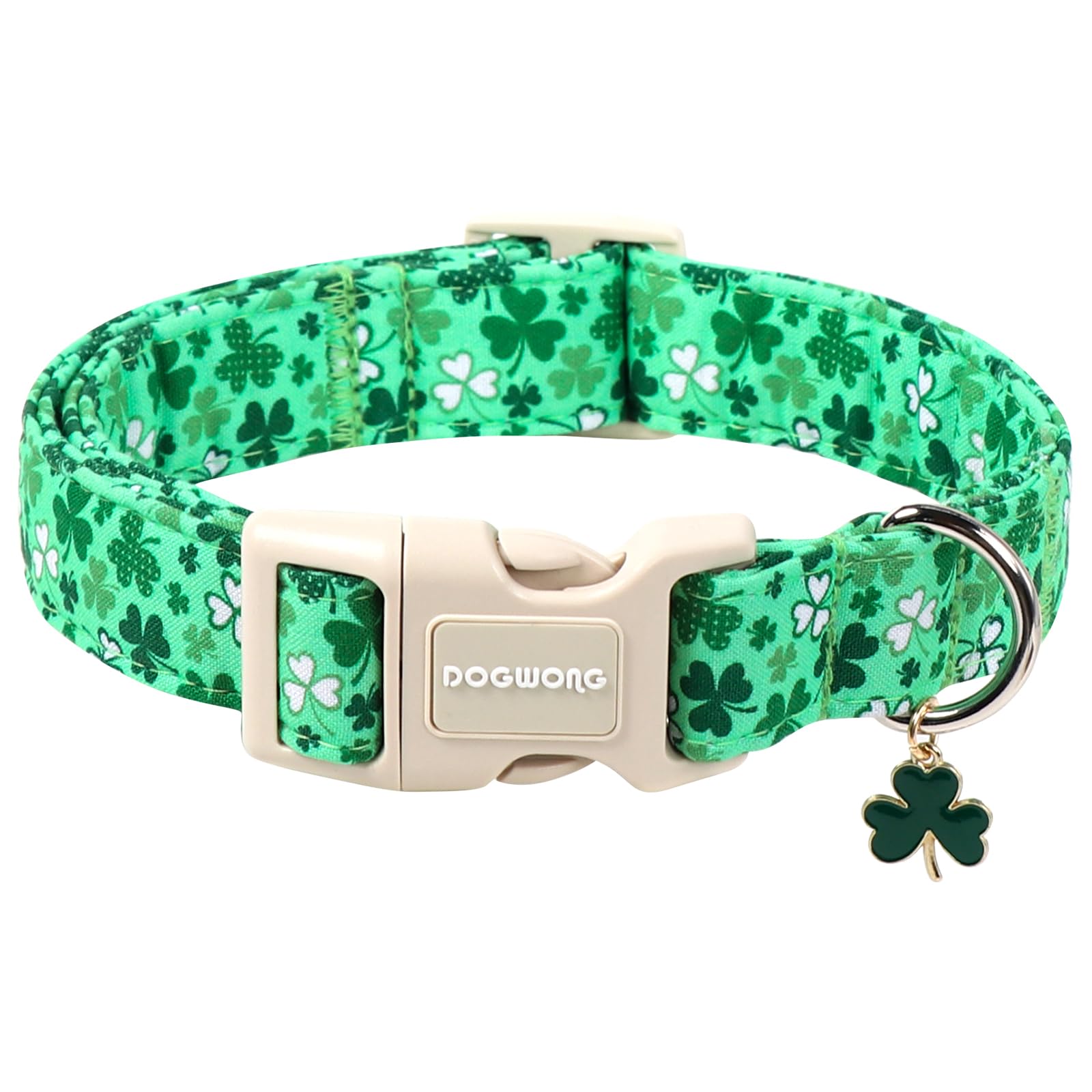 DOGWONG St. Patrick's Day Dog Collar, Lucky Clover Dog Collars, St. Patrick's Day Pet Collars Dog Collar with Quick Release Plastic Buckle for Small Medium Large Dogs, M