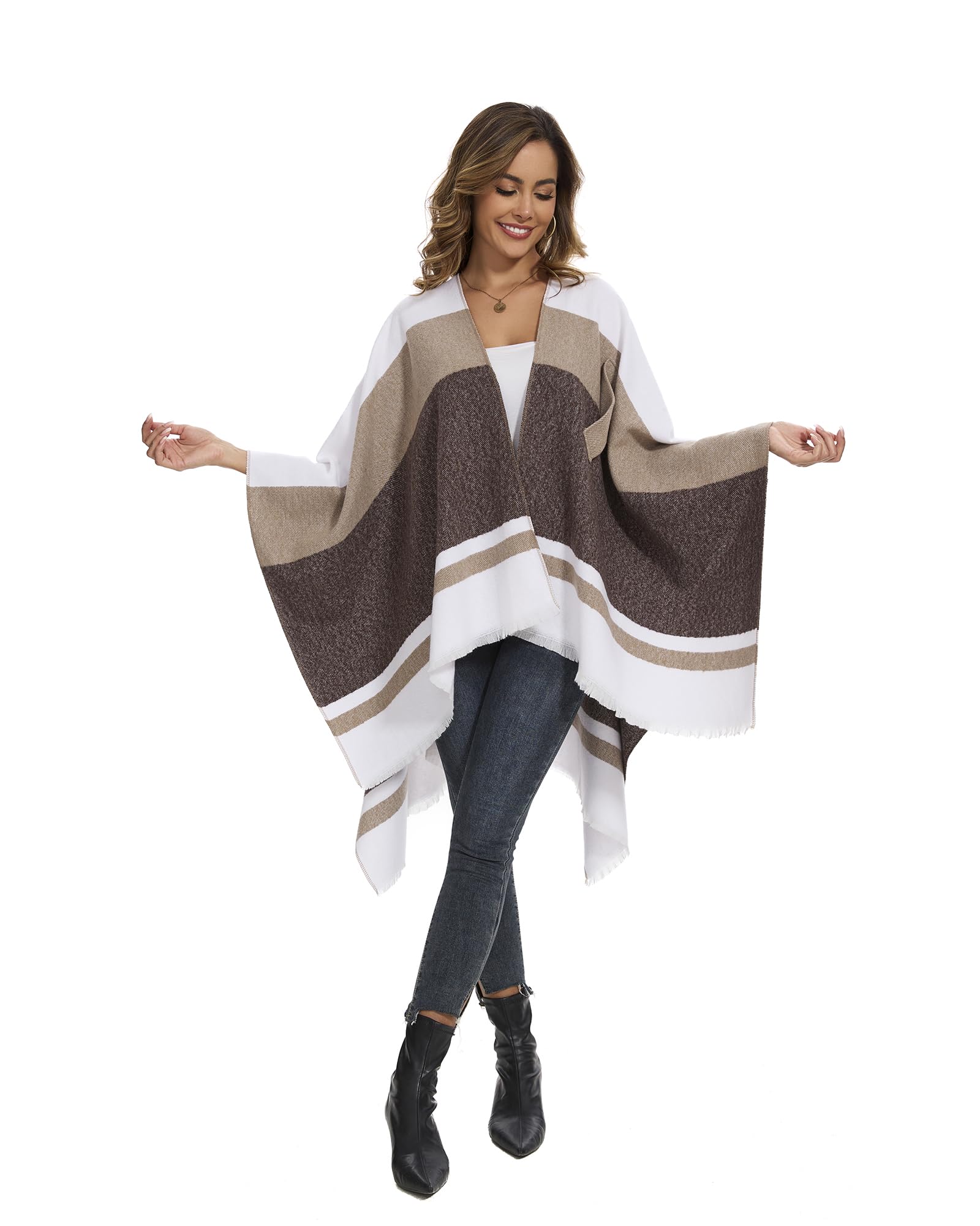 Poncho pour Femmes, Élégante Cape Tricotée Ouverte Devant Châles Enveloppants Écharpe Couverture Cardigan Manteau pour Le Printemps, l'Automne et l'hiver