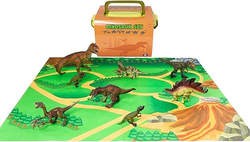 Miniatura 3 de Variety4all Juego de figuras realistas de dinosaurio tapete de juego y caja de almacenamiento no tóxicos pintados a mano juguetes educativos T-Rex
