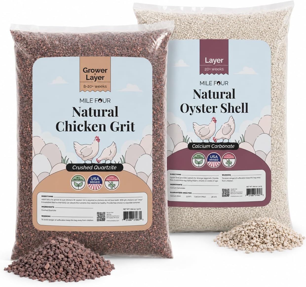 Mile Four Chicken Grit & Oyster Shell for Laying Hens, 2-Pack, 100 lb Total
