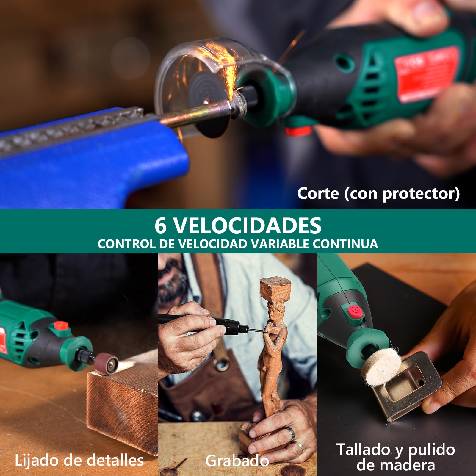 HYCHIKA 170W Herramienta Rotativa, Kit de Herramienta Rotativa de Velocidad Variable con Eje Flexible, 173pcs Kit de Accesorios y Multiherramienta de 8000-35000RPM, Perfecta para Lijar en Detalle