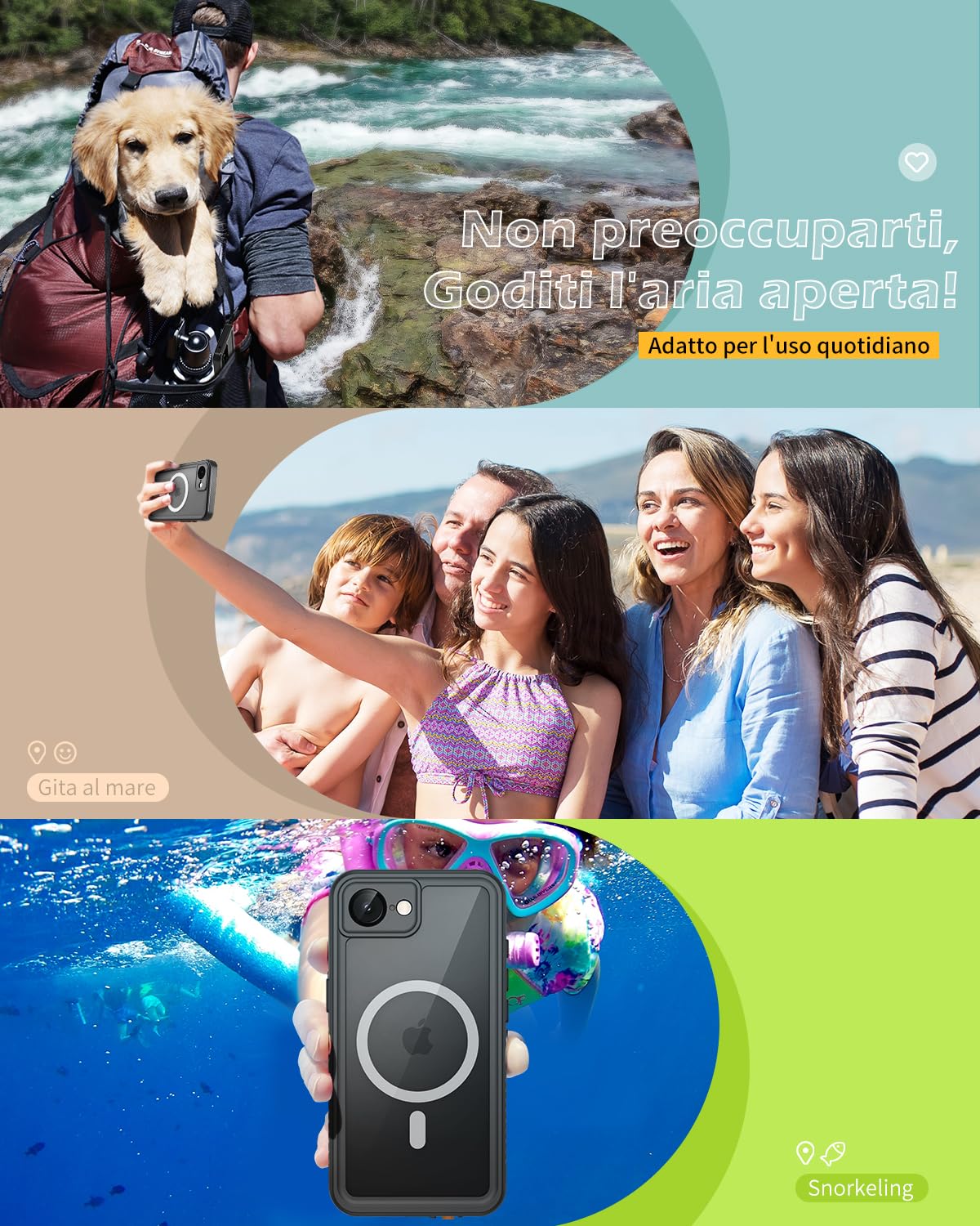 Lanhiem Cover per iPhone 17E 16E impermeabile – Antiurto [compatibile con MagSafe] Infrangibile 360 integrale IP68 Waterproof Chantier antipolvere per iPhone 17E 16E,Nero