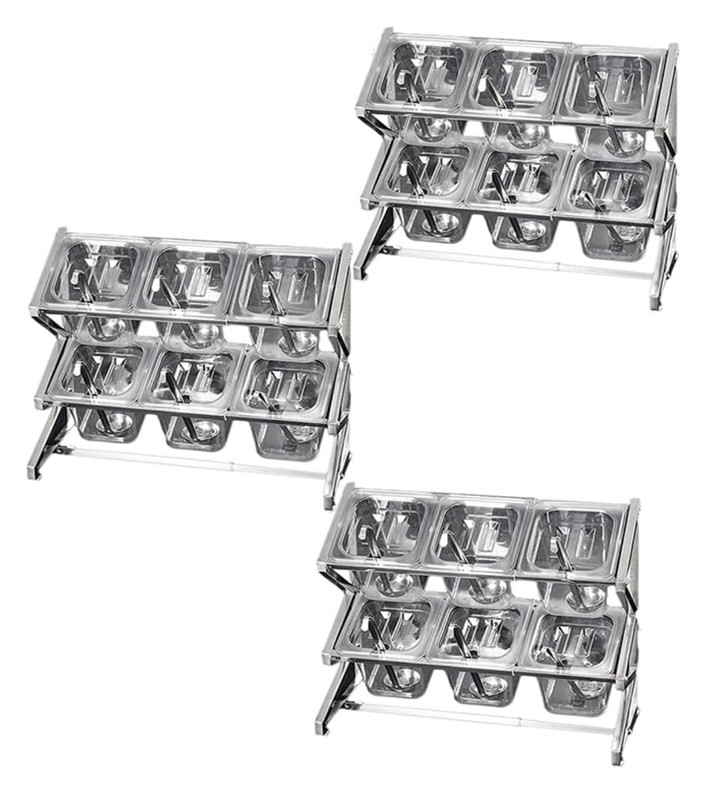 Stacja do polewania pizzy, puszki na przyprawy, 2-rzędowy przezroczysty stojący organizer do przechowywania przypraw na blacie z zestawem pokrywek łyżek (srebrny) 60 x 20 x 40 cm
