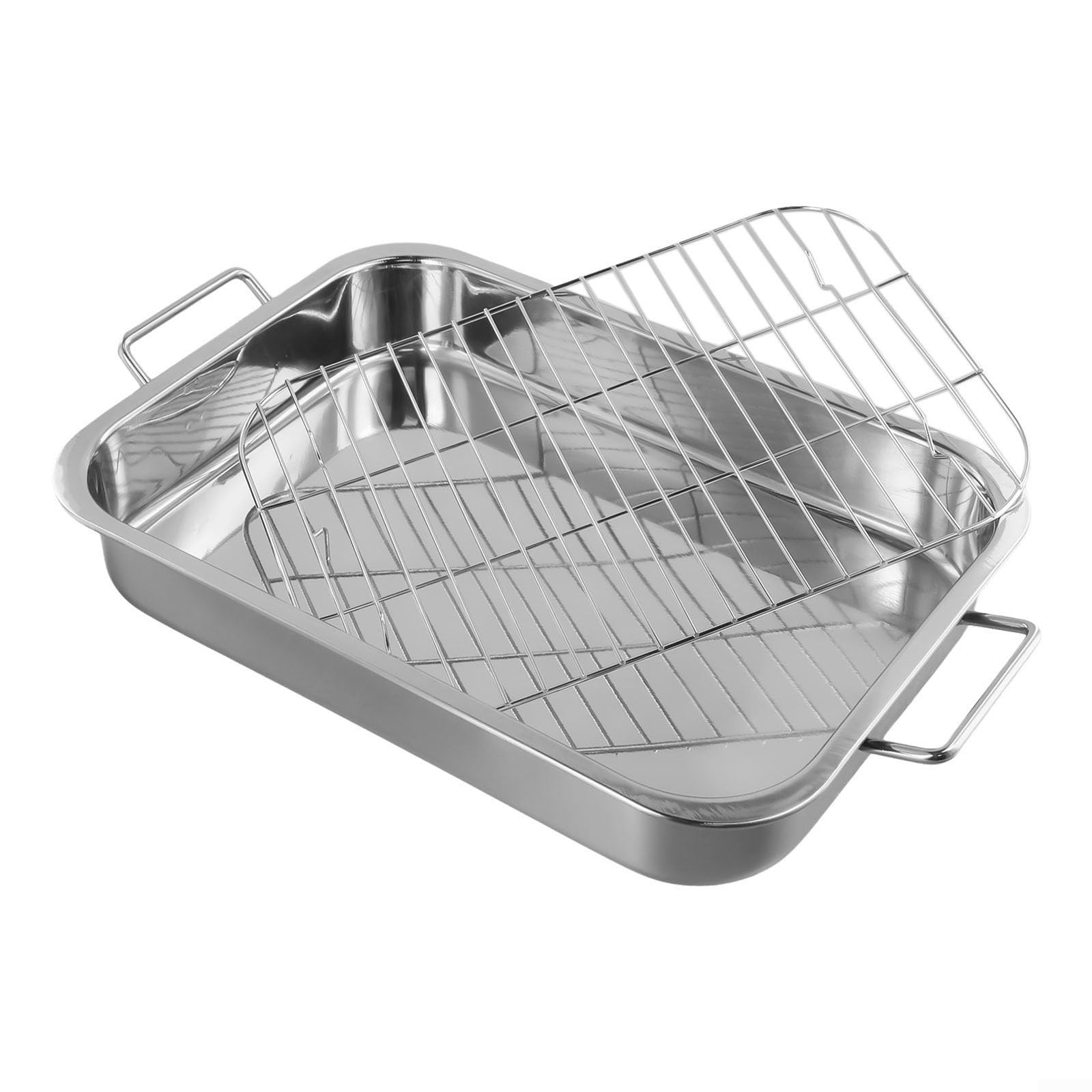 Bandeja Asadora para acero Inoxidable con Rejilla para Horno Pan Grande Pavo Navidad 39x28cm(36 * 26 * 6CM)