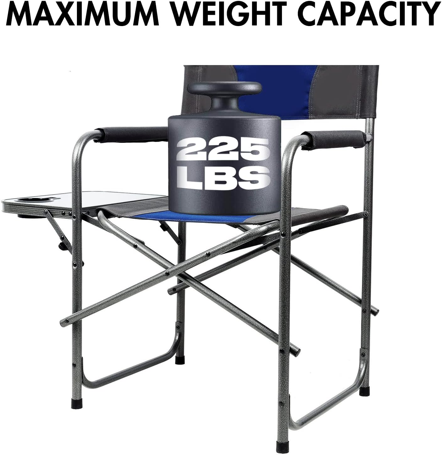 Portal Compact Steel Frame Folding Director's Chair Portable Camping Chair with Side Table, Supports 225 LBS