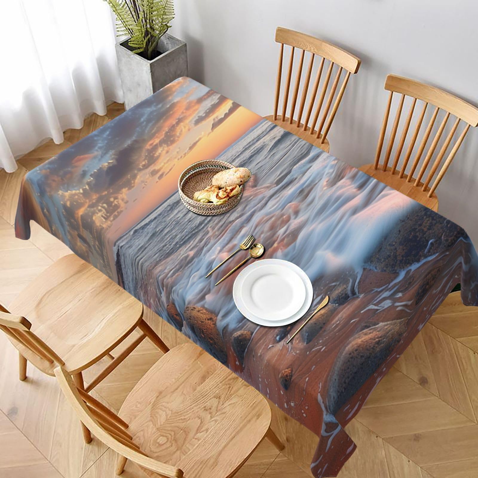 WPKJU Beach Maui Hawaii Sunset Sea Waves Clouds Printed Tablecloth 60x90 in Water Resistant Table Cover Washable Rectangle Table Cloth for Dining Tables