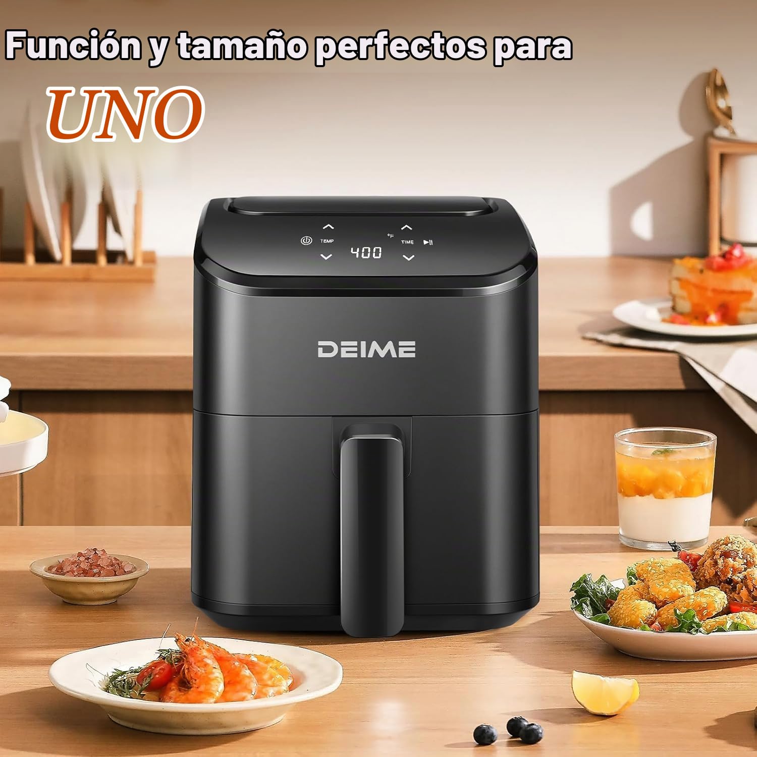 DEIME Freidora de aire 2,5 L, pequeña freidora digital compacta para ahorrar espacio, cocinar, calentar, asar para comidas rápidas y fáciles, mini compacta y silenciosa, antiadherente