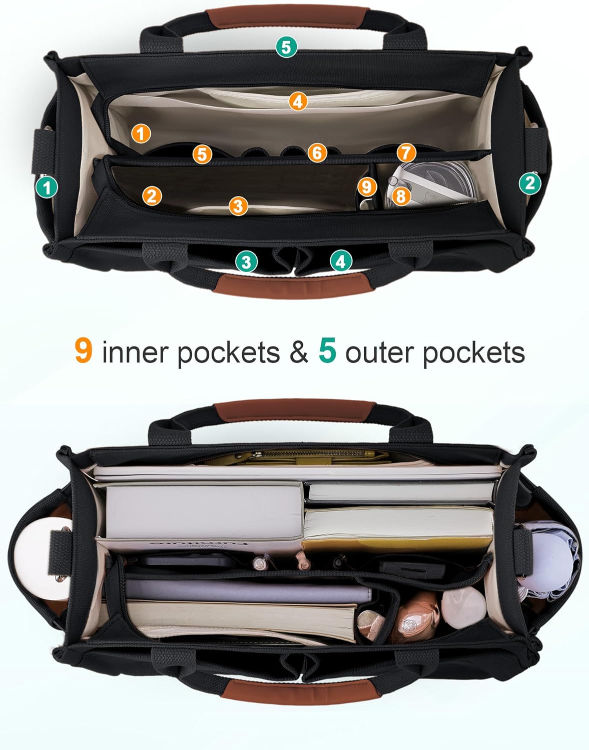 FIORETTO Womens Canvas Tote Bag Purse with Individual Compartment, Zipper Top, Reinforced Bottom & Luggage Sleeve - Image 5