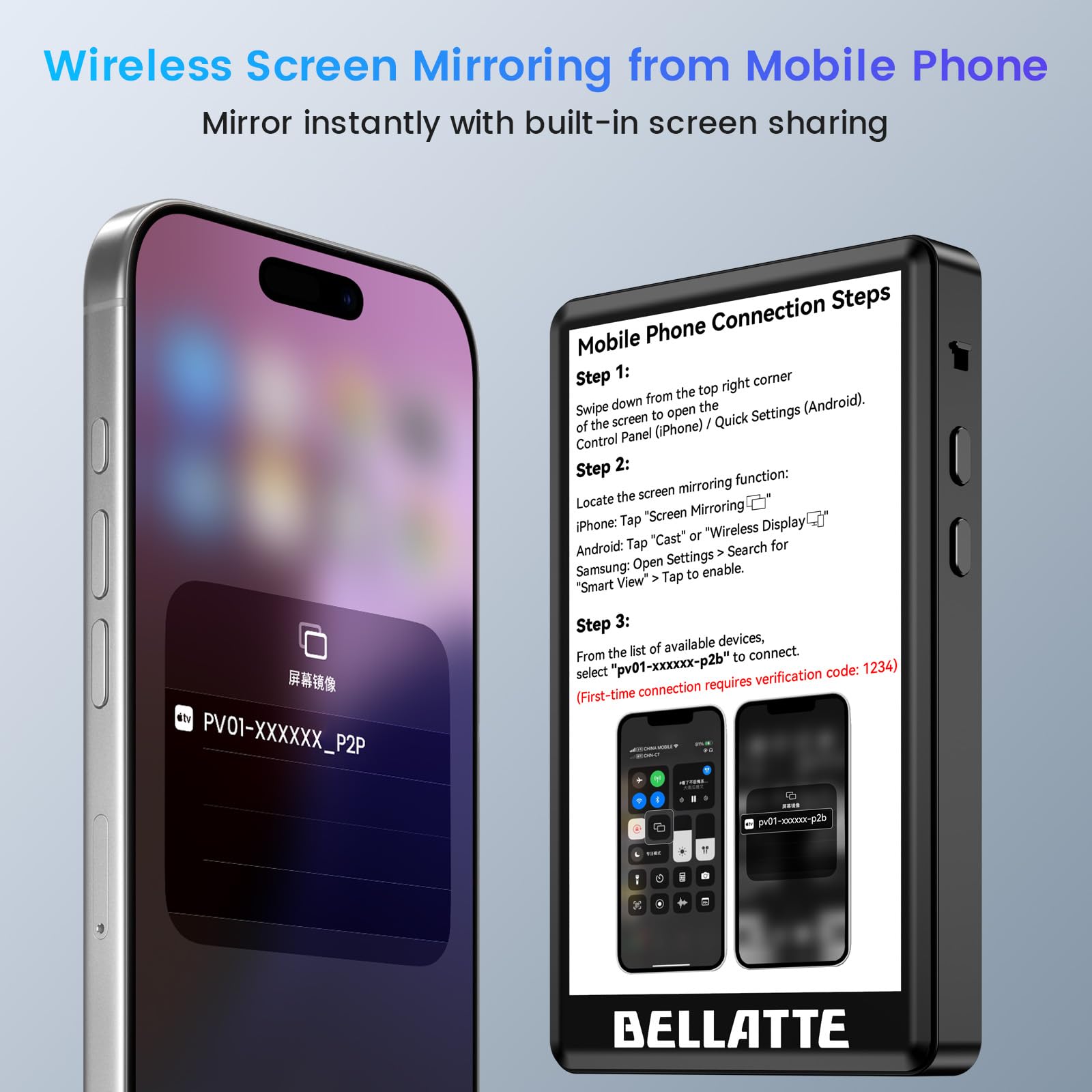 Vlog Selfie Monitor Schermo per iPhone & Android, Registrazione 4K 30fps, mirroring dello Schermo Wireless, Altoparlante Integrato, Supporto Magnetico e Telecomando per Vlogging, Live