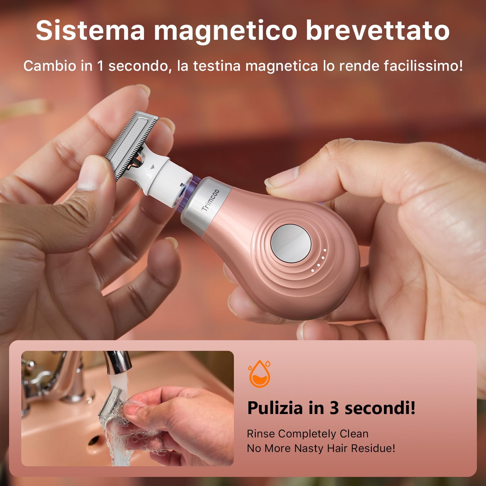 2026 Nuovo Rasoio Elettrico Donna per Zona Bikini - Rifinitore Intimo Portatile e Senza Dolore, Mini Depilatore Viso e Corpo, Ricarica USB-C, Testina Wet & Dry Sostituibile, oro