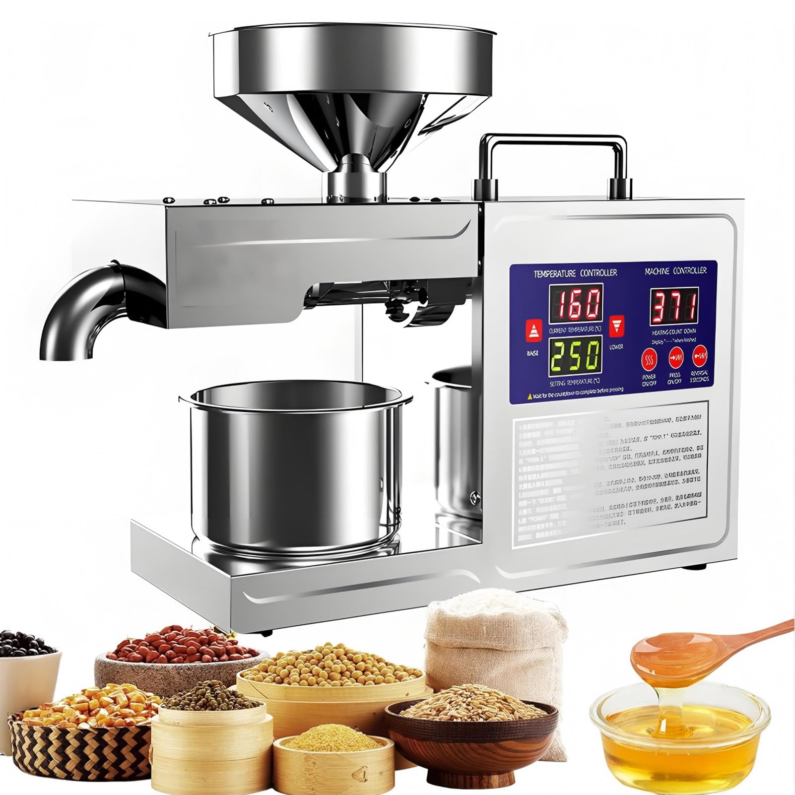 PweKzxt 800W Automatic Oil Extractor,800W Oil Press Machine, Cold Hot Press Food Grade Stainless Steel Oil Extractor,Organic Oil Press Machine,for Commercial Home Kitchen