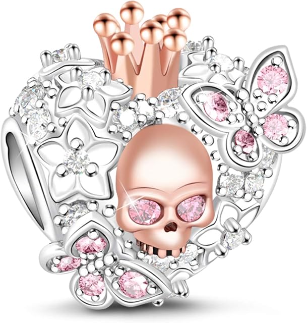 GNOCE Heart Skull Charm Beads 925 Sterling Silver"Love You Till Death" Charms Fit for Bracelets & Necklaces Jewelry Gift for Women Mens