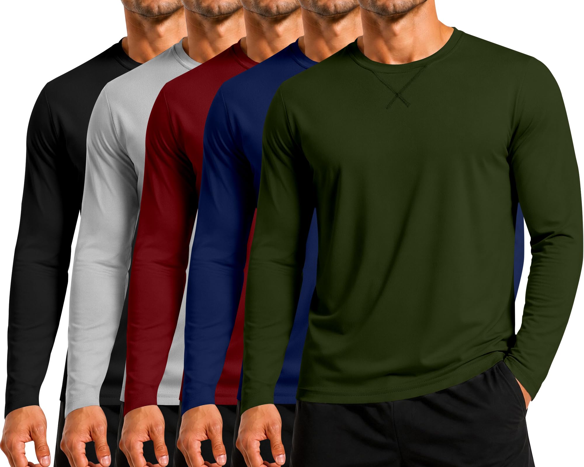 Lot de 1/3/5 t-shirts en coton pour homme, manches longues/manches courtes, col rond, coupe classique, basique d'hiver