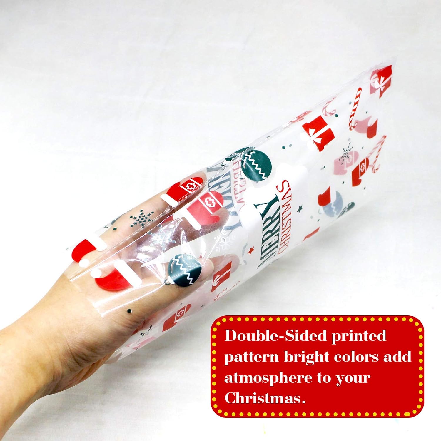 Hifunwu 150 pcs Christmas Cellophane Bags with Twist Ties for Cookie Candy Party Supplies image 4