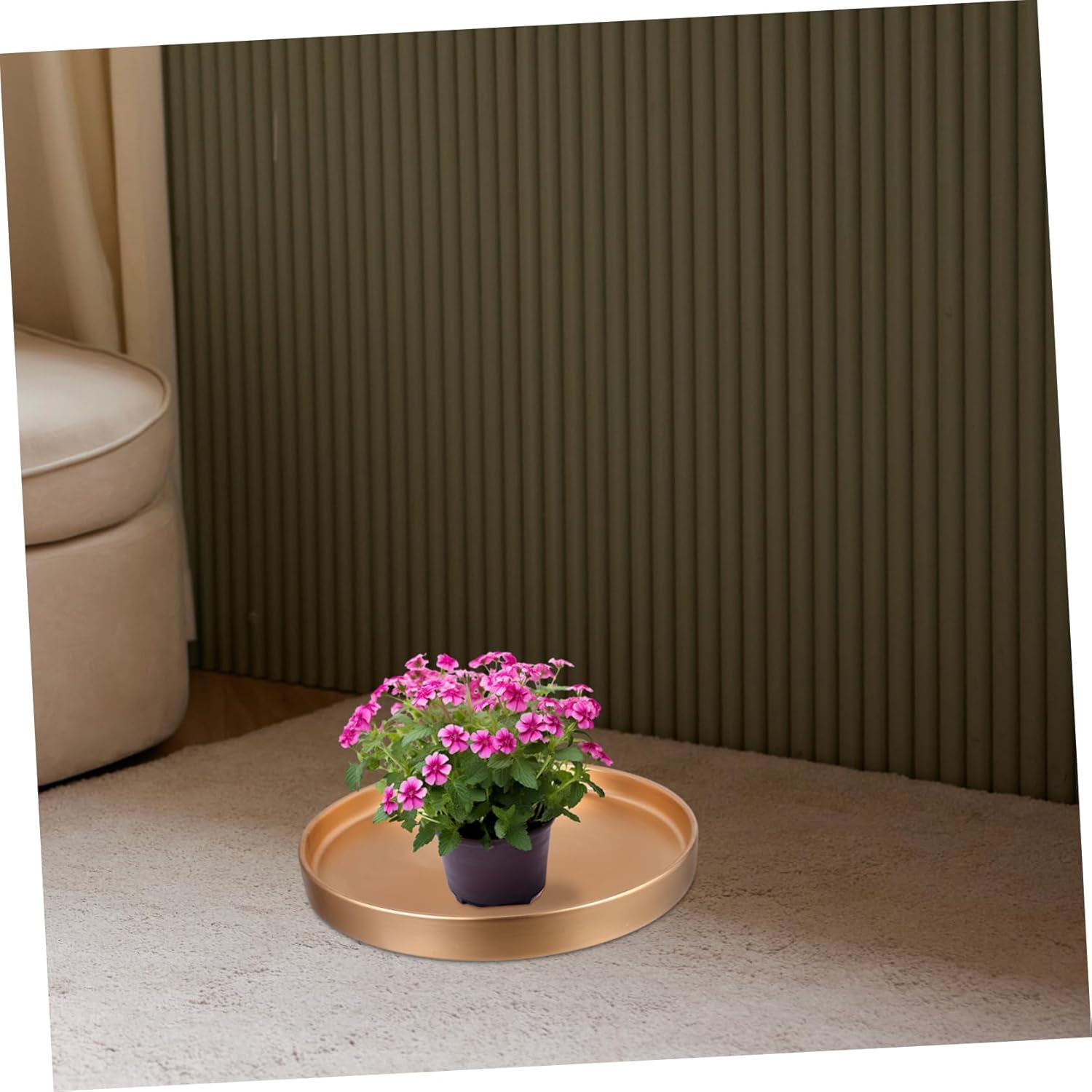 Ceramic Plant Saucer Round Gold Flower Pot Tray for Efficient Water Drainage Sturdy and Multifunctional Design for Use for Plant Care