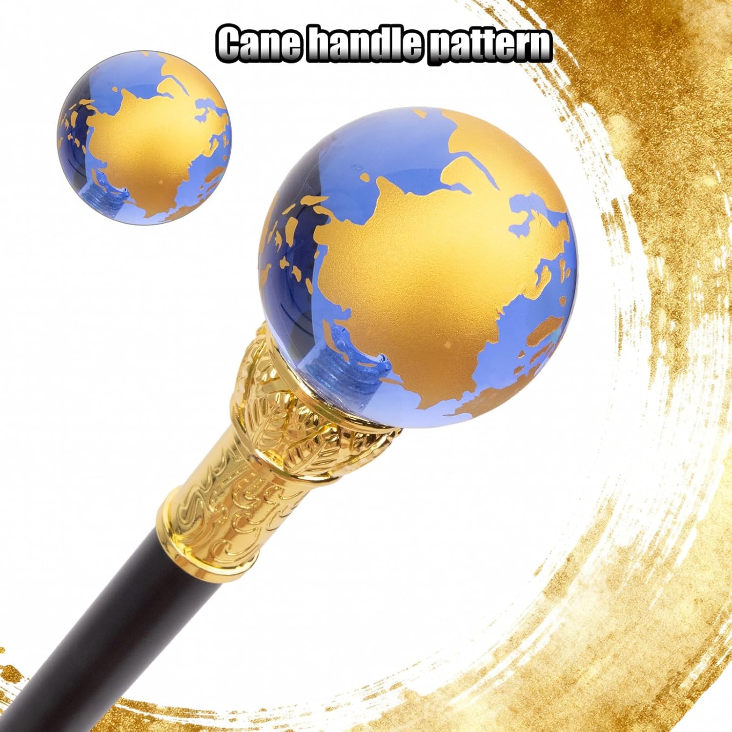 36.8 in Transparent Blue Golden Ball Walking, Cane Fashion Decorative Walking Stick Gentleman Elegant Cosplay Cane Crosier