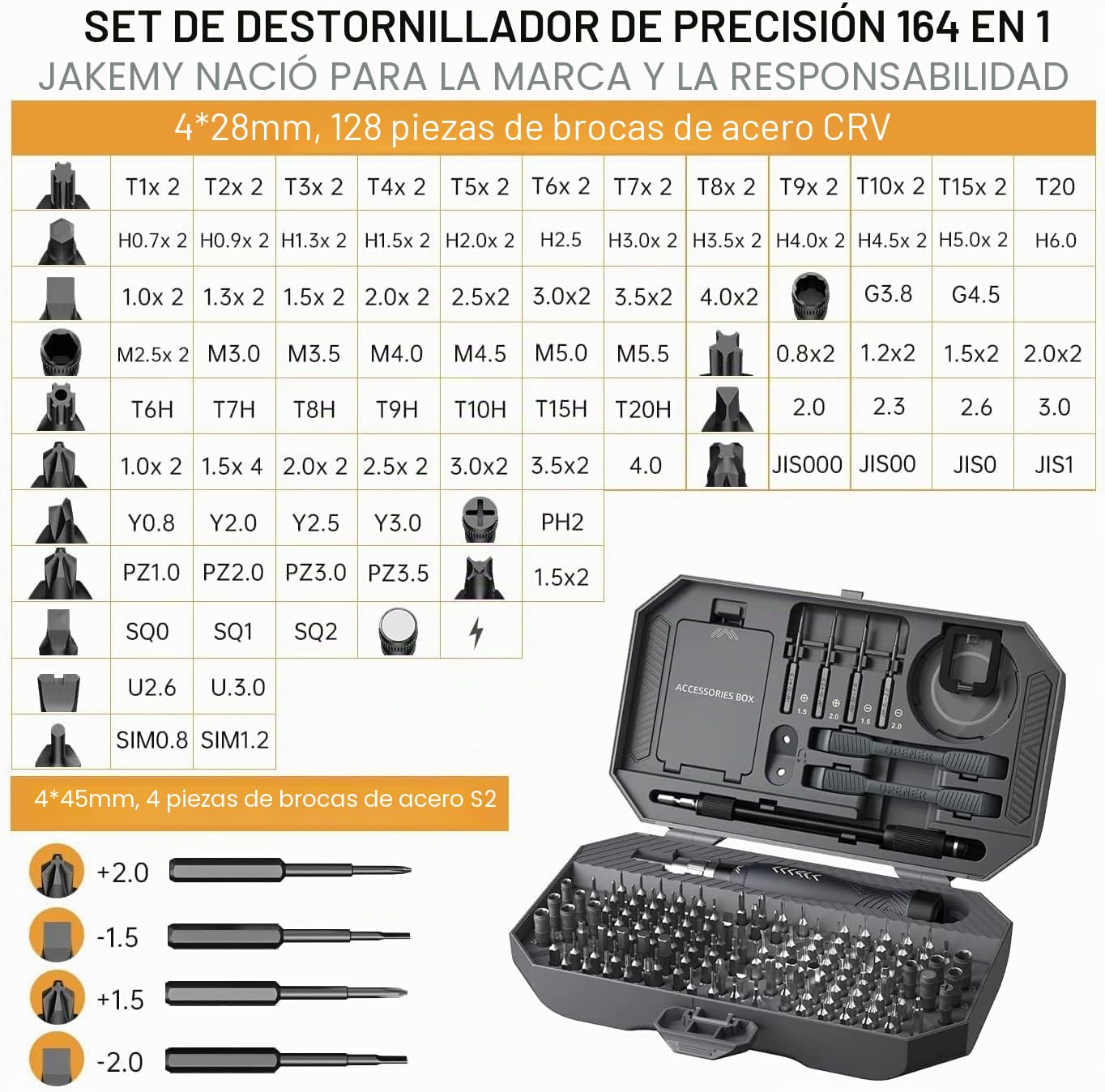 JAKEMY Juego Destornilladores Precisión 164 en 1, Kit de Herramientas Reparación Profesionales Destornilladores Magnéticos T5 T6 Torx