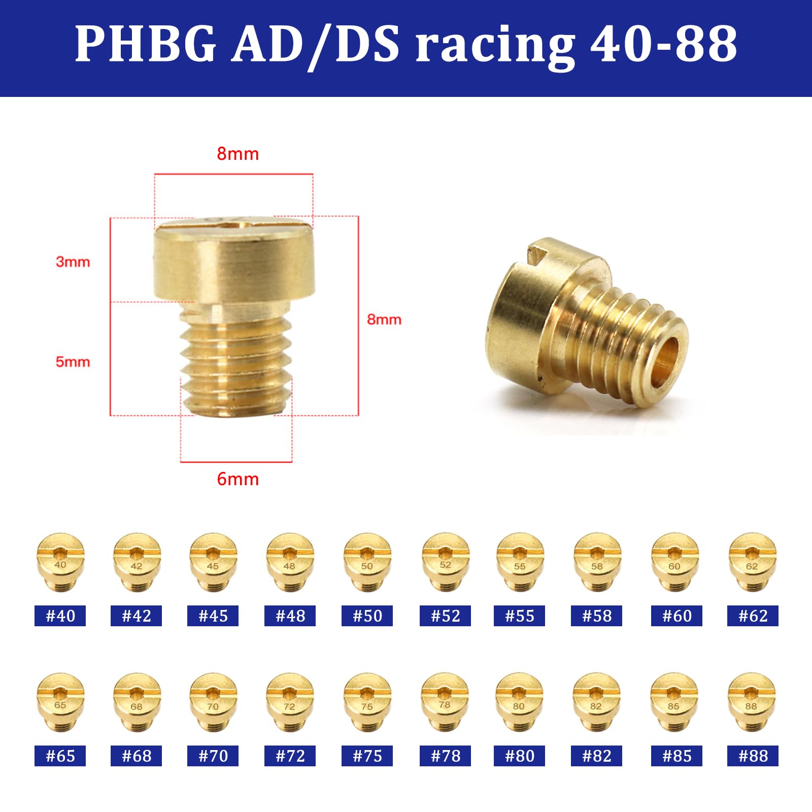 Vergaser Düsen M6, 20 Stück Hauptdüsenset Satz M6 Vergaserdüsen Gasdüsen (40-88)40 42 45 48 50 52 55 58 60 62 65 68 70 72 75 78 80 82 85 88 Vergaser Düse für Motorrad Roller Schaltmoped - 3