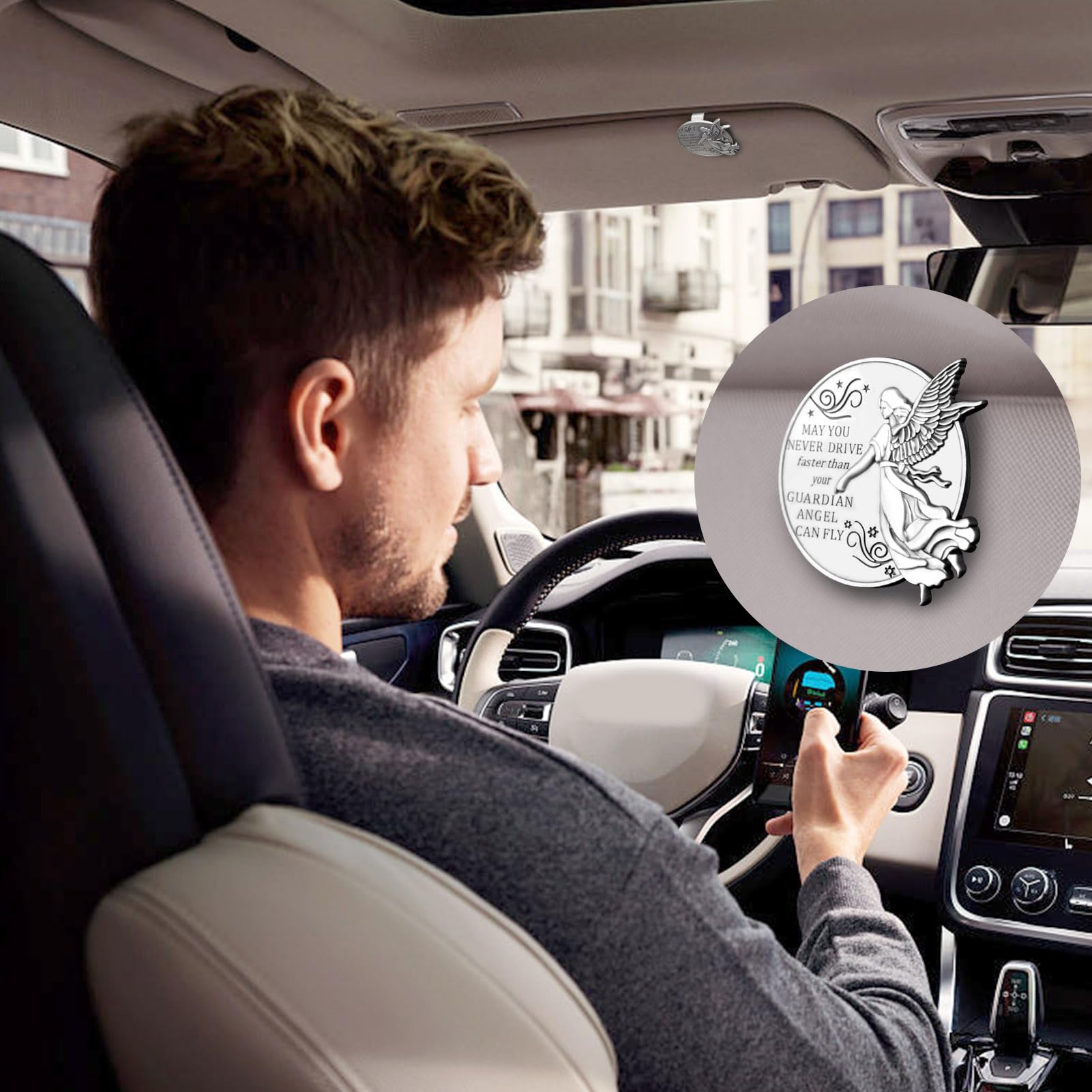 Car Guardian Angel Visor Clip Guardian Angel Medal Accessories Bless Driving Safety Religious Gift for Parent Family Friend — view 4