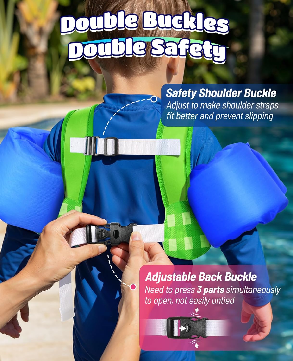HeySplash Toddler Swim Vest for 22-30-40-50-55 Lbs, Kids Floaties with Safety Back Buckle, Puddle Swimming Jumper Jacket with Arm Band, Pool Beach Trainer Swim Aid Float Water Wings for Boys Girls 3-5