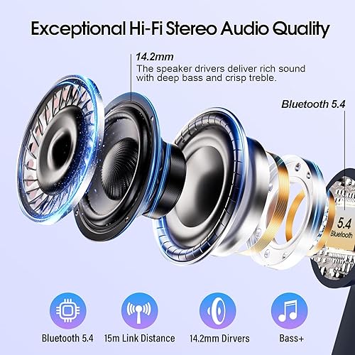 Miniatura 3 de Auriculares inalámbricos, auriculares Bluetooth 5.4, pantalla táctil multifunción con 5 modos de ecualización, auriculares estéreo de 48 horas con