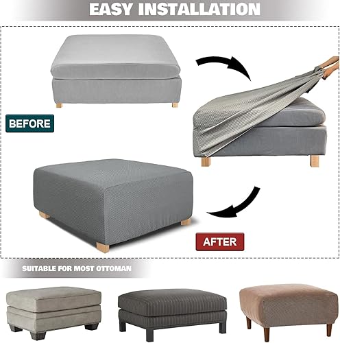 Miniatura 5 de NeColorLife Funda otomana cuadrada de tela jacquard, funda otomana gruesa y elástica para reposapiés otomana cuadrada y rectangular de gran tamaño,