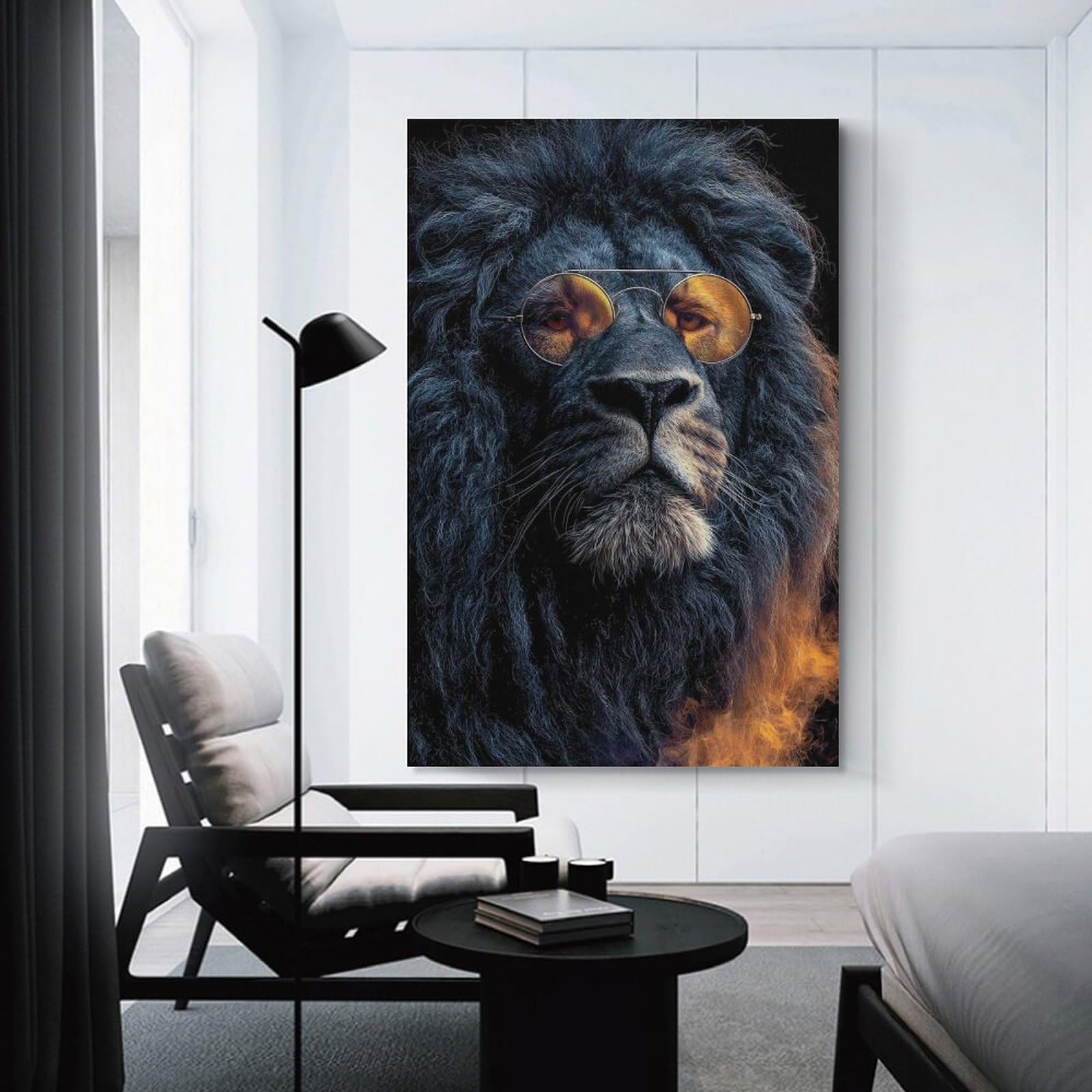 Junmoney Lion with Sunglasses Portrait Home Decor Wall Art 16x24inch(40x60cm), for Office, Study Or Home Workspace, Home Office Artwork with Decorative Appeal
