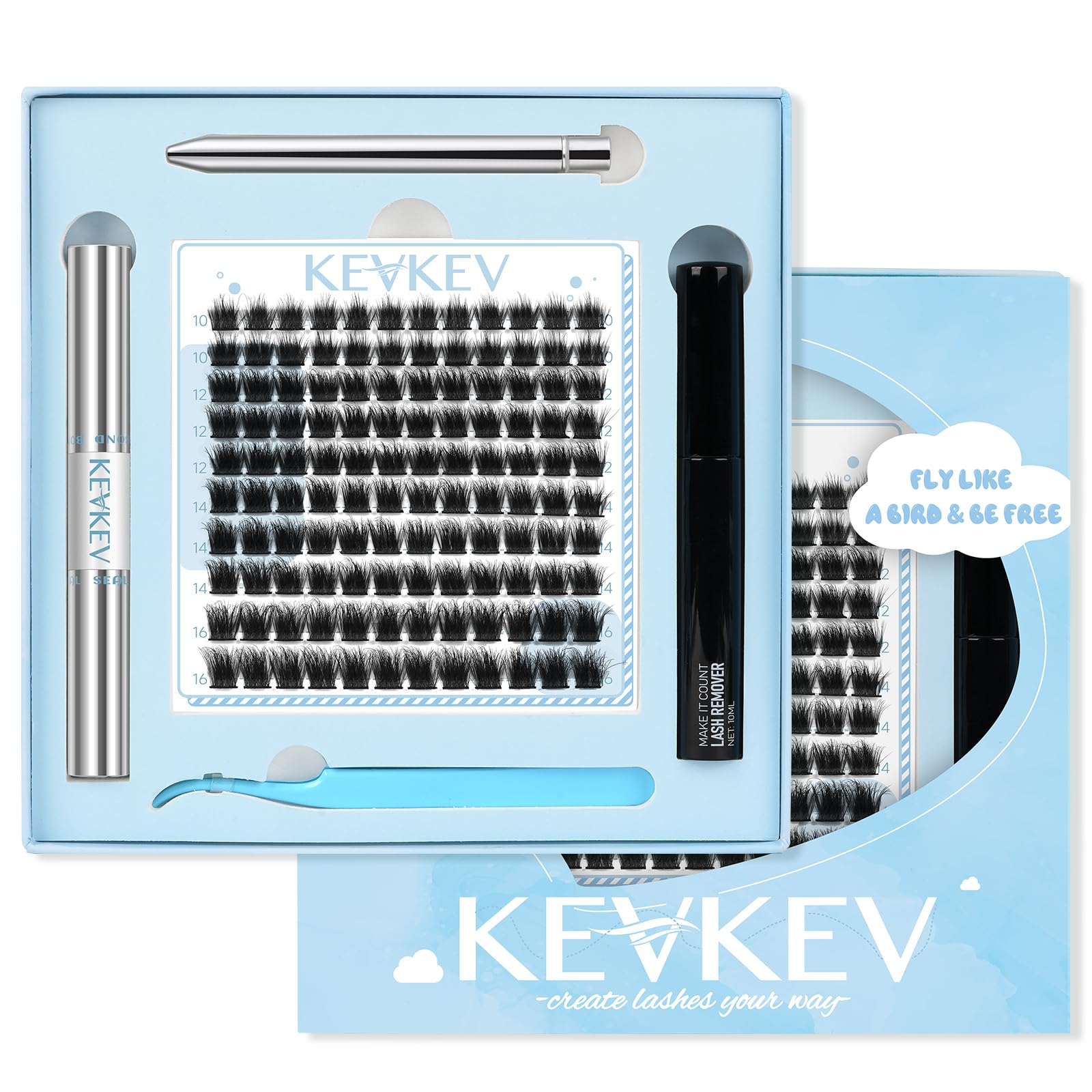 KevKev DIY Lash Extension Kit 3D Style Eyelash Extension Kit 120 Pcs Lash Clusters Kit Individual Lashes Kit Mixed C/D Lash Bond and Seal Lash Glue Lash Remover (Daisy,10-16mix)