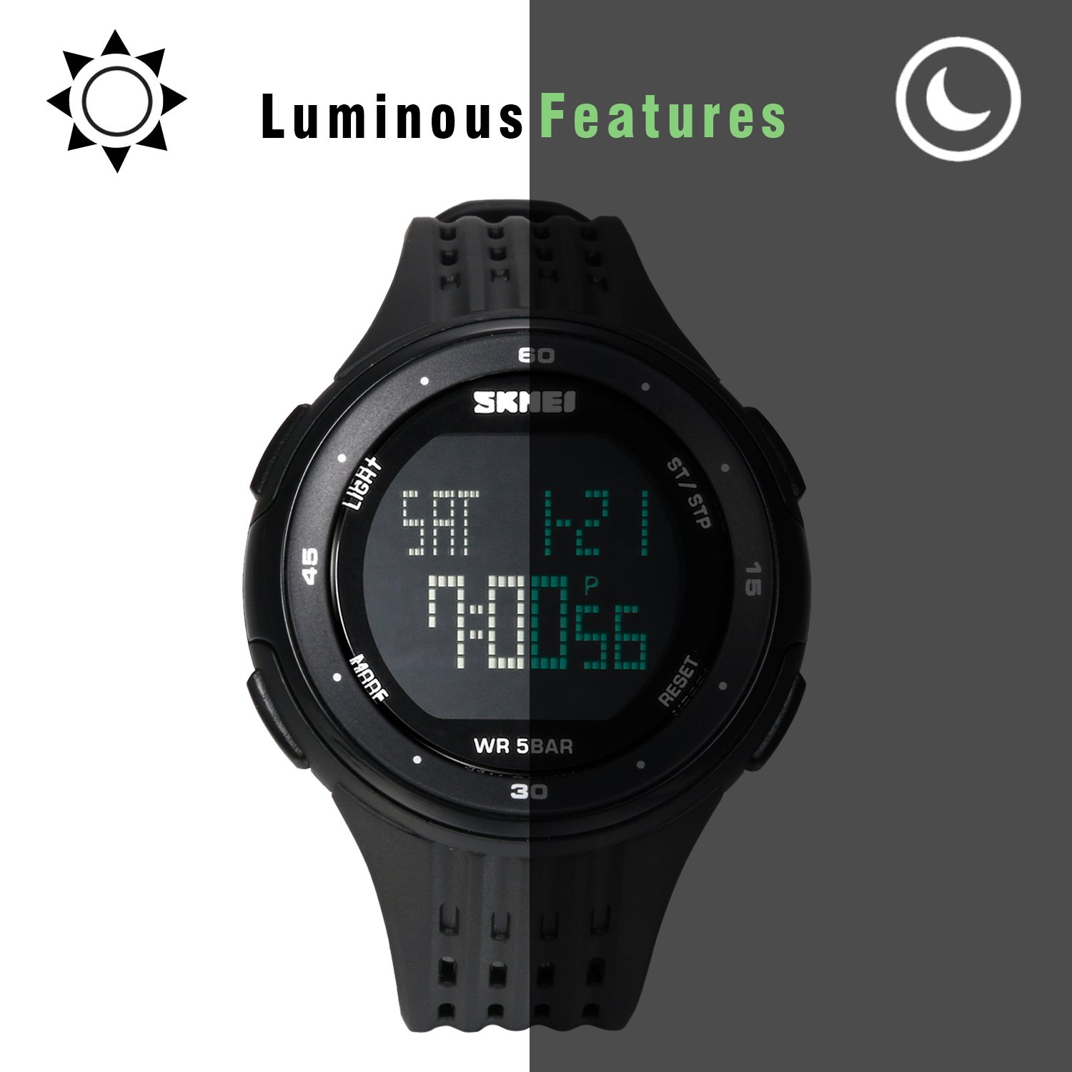 JewelryWe Reloj Digital Deportivo para Hombres, Tiempo Dual Multifunciones Reloj Grande, 5ATM Impermeable Relojes para Aire Libre, Regalo para Chicos Adolescentes