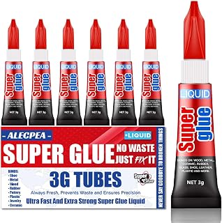 3 Gram (Pack of 6) Single Use Super Glue Liquid, Super Fast, Thin & Strong Adhesive Superglue, Cyanoacrylate Glue for Hard Plastics, DIY Craft, Ceramics, Leather, Metal Etc