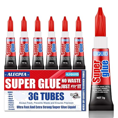 Pegamento líquido de superpegamento de un solo uso de 3 gramos (paquete de 6), súper rápido, fino y fuerte adhesivo superpegamento, pegamento de