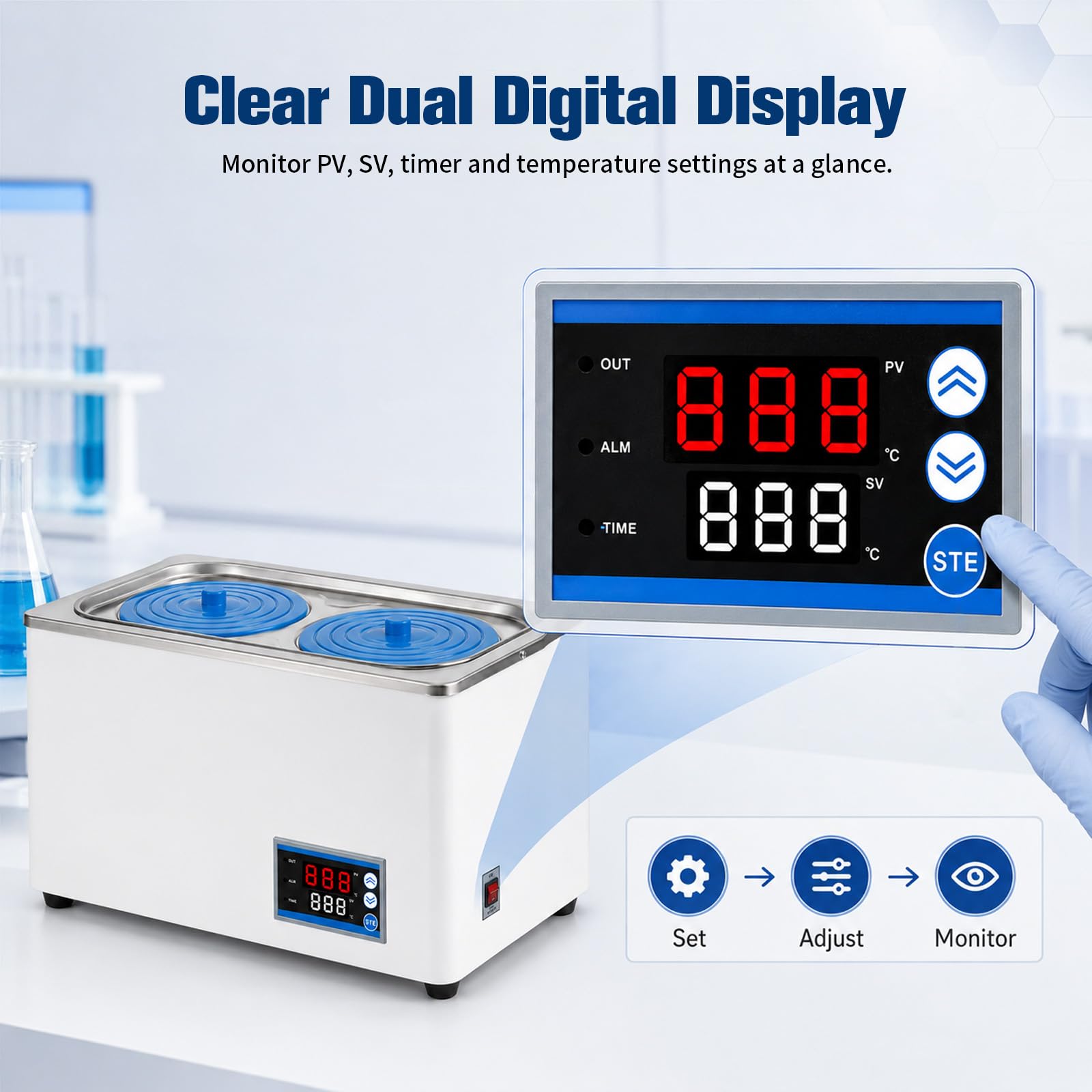 Baño maría digital 6L 600W - Baño maría de laboratorio con tanque interior de acero inoxidable y calefacción integral, olla baño maría con función temporizador y control de temperatura (±