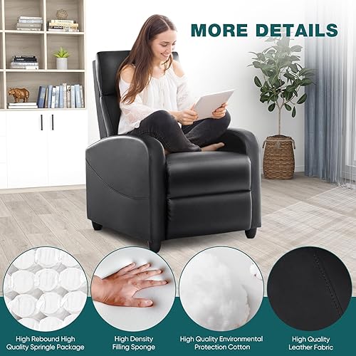 Miniatura 4 de Smug Silla reclinable para sala de estar, asiento de cine en casa de cuero con soporte lumbar con respaldo ajustable y reposapiés, muebles de sala