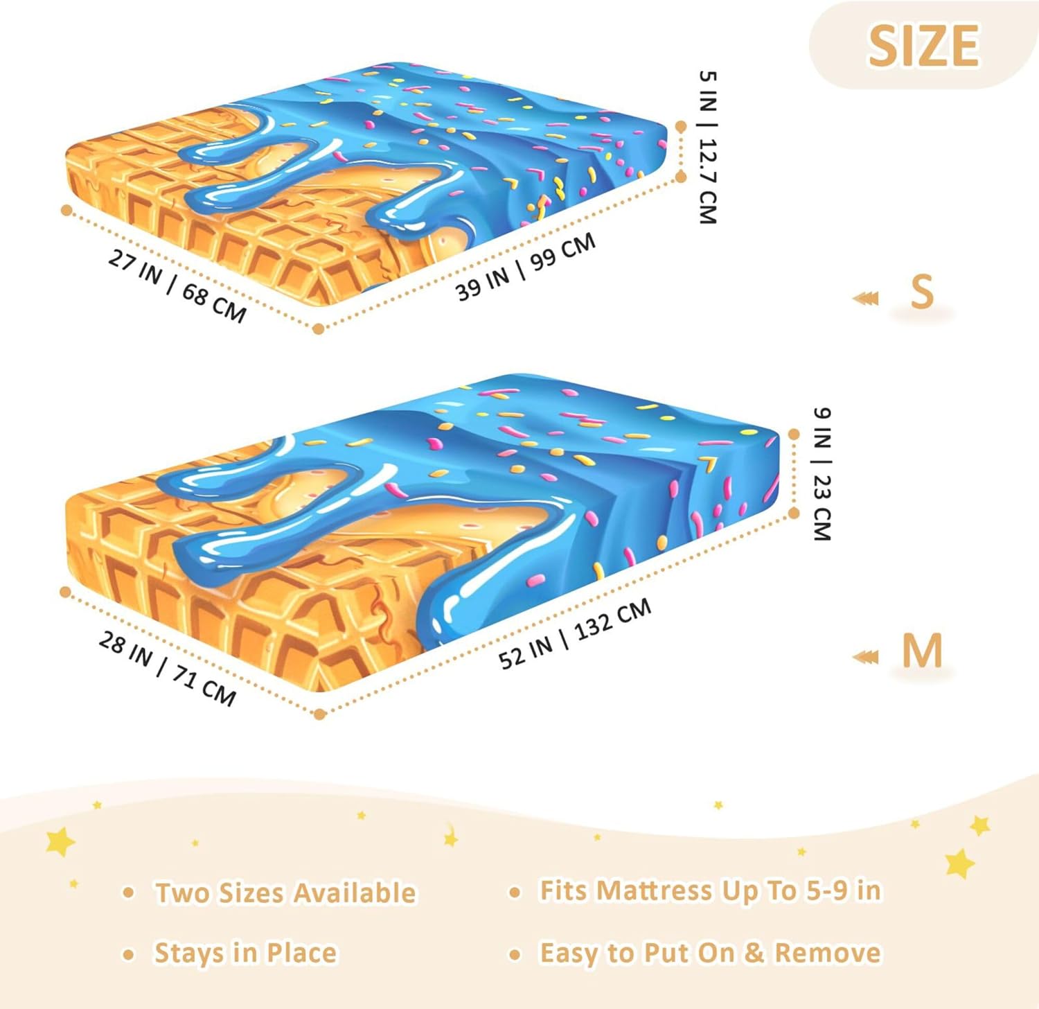 Blue Ice Cream Crib Sheets Soft Breathable Fitted Cotton Baby Crib Sheets Mattress Cover for Girl Boy, 52" x 28" x 9"