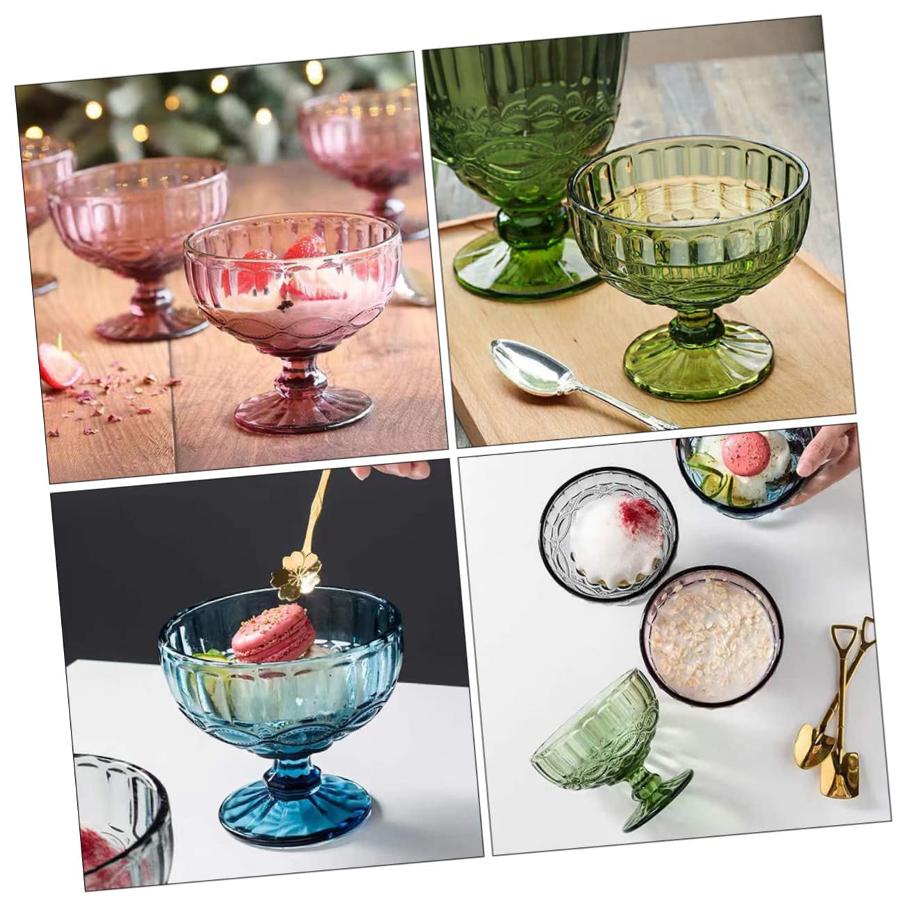 DECHOUS Transparente Eisbecher und Sicher aus Glas 3 Stück Hitzebeständig mit Elegantem Blumenmuster für Festliche Anlässe und Restaurants