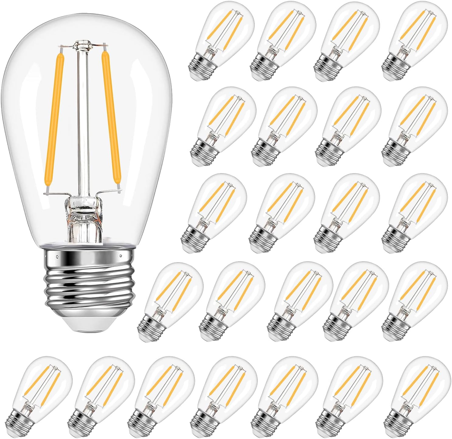 25 Pack S14 LED Replacement Bulbs for String Lights 2 Watts Warm White
