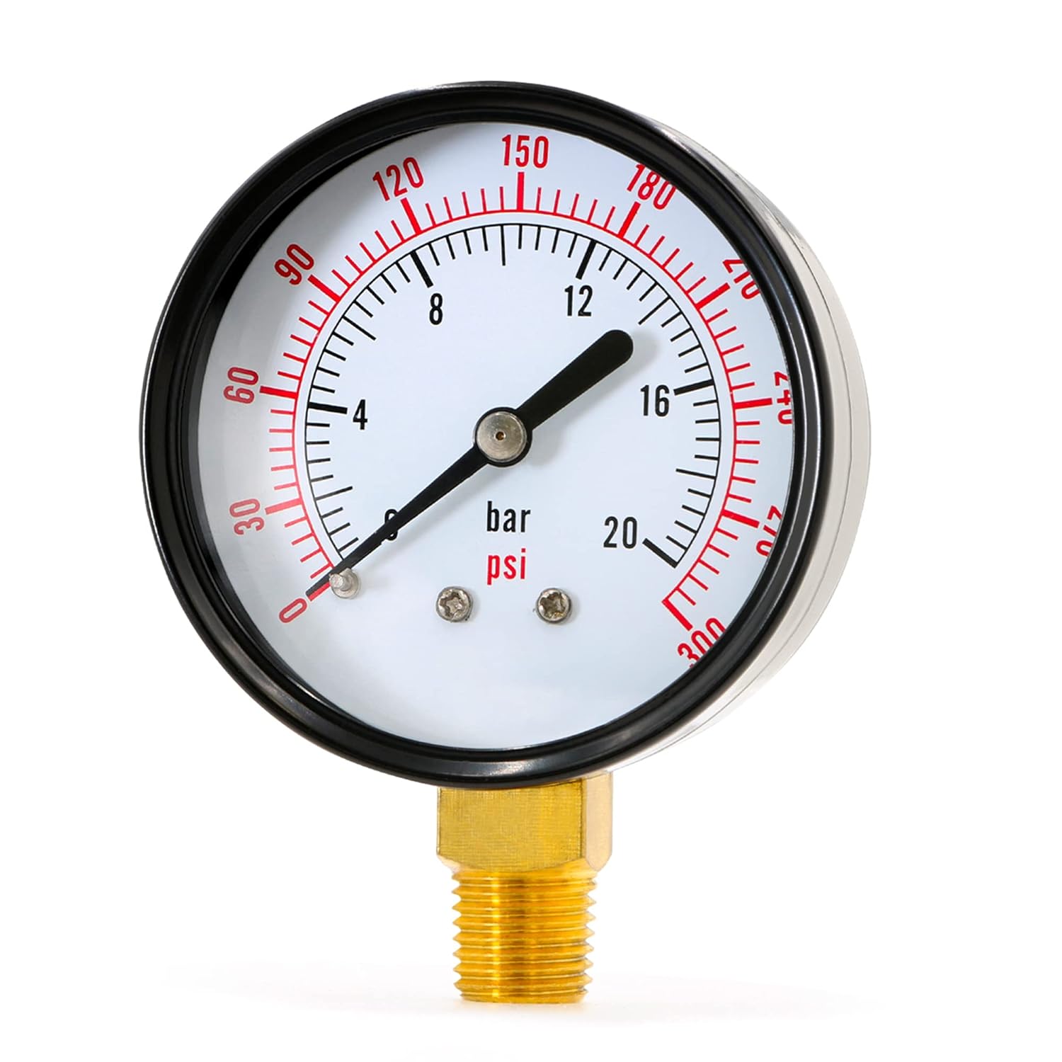 Supply Giant 2.5 in. Water Pressure Gauge 0-300 PSI, Black Steel Pool Filter Pressure Gauge +/-3-2-3% Accuracy, Oil and Air Pressure Gauge, 1/4 in. NPT Lower Mount Brass Connection