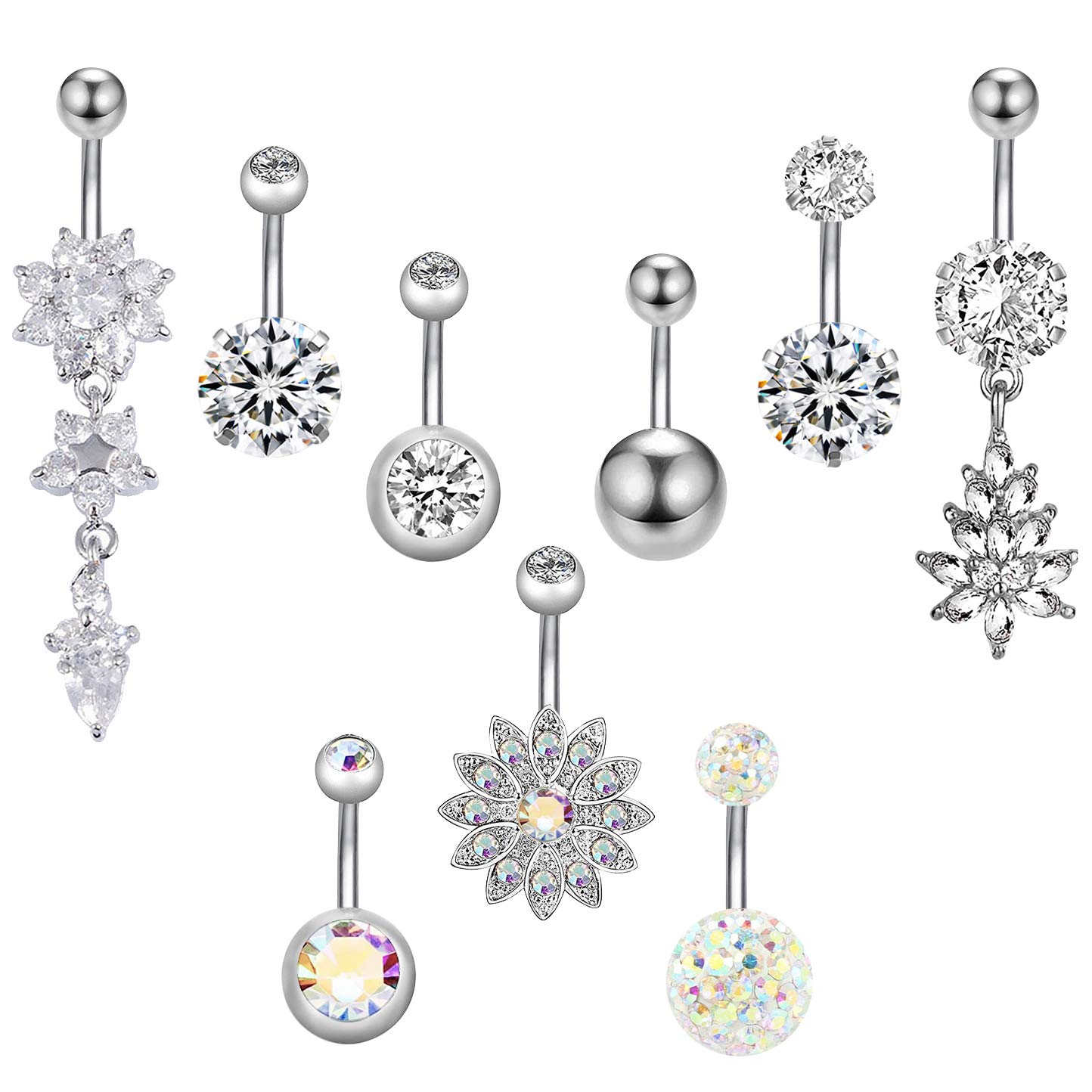 YSense Hywean 14G 9 Piezas Piercing Ombligo Colgante Acero Quirurgico Pendiente Ombligo Corto Plata y para Mujer