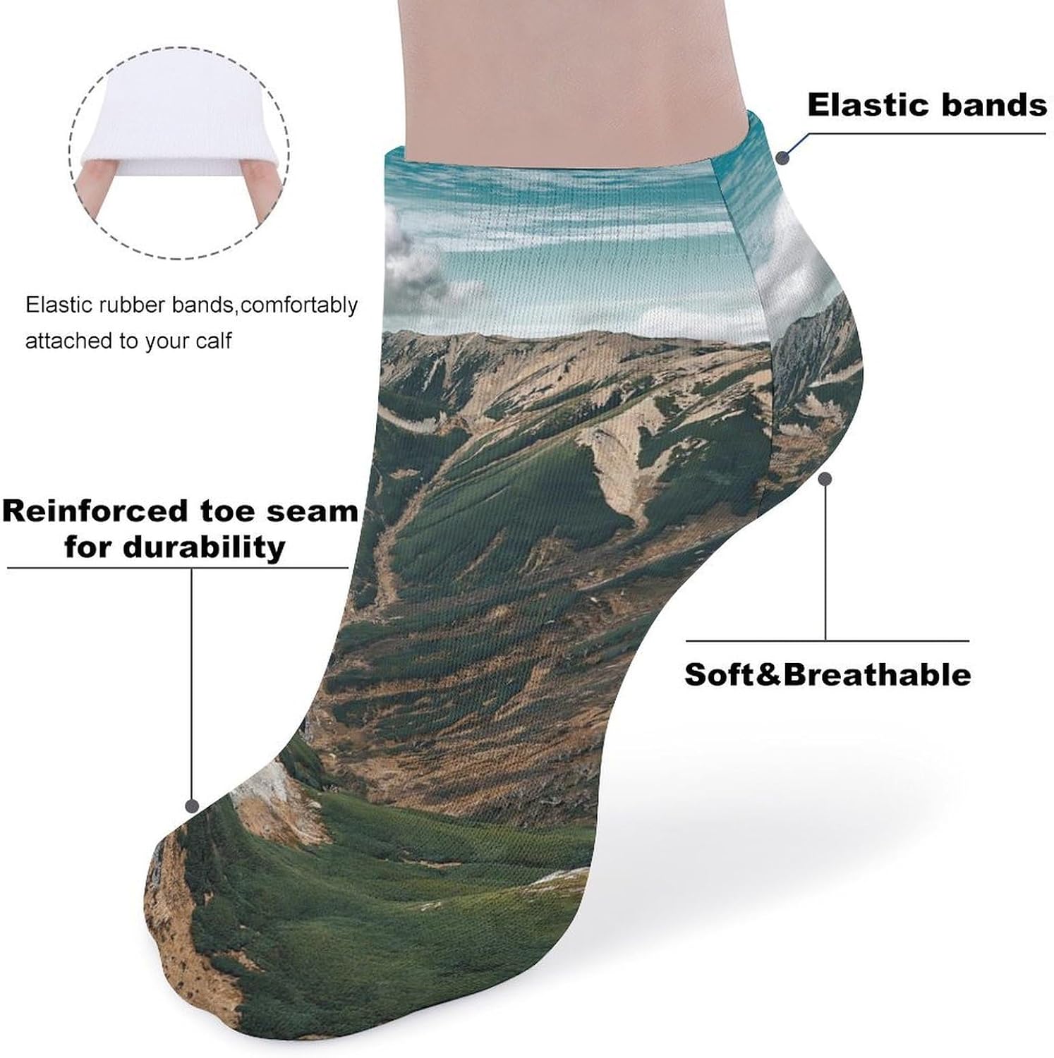 Mountains Northern Alps No Show Ankle Socks Low Cut Non Slip Flat Boat Line 5 Pairs Set